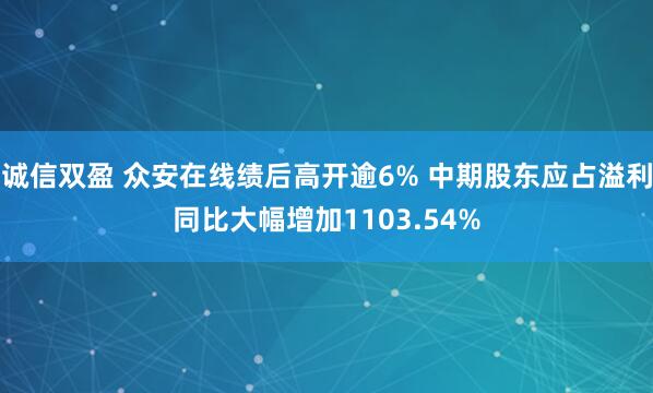 诚信双盈 众安在线绩后高开逾6% 中期股东应占溢利同比大幅增加1103.54%